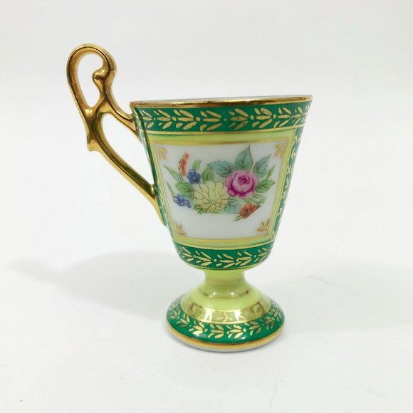 EUC Small Demitasse Cup 1 oz Size Gold Tone Handle & Trim Floral Design - Picture 2 of 9